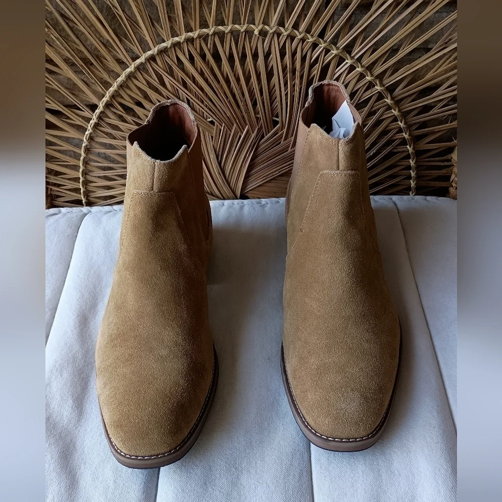 NWOT Anjoufemme Tan Suede Leather Men's Chelsea Boots_47